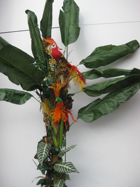 GREENERY, Banana Palm w Feathers & Parrots 2.4m H x 1.8m W